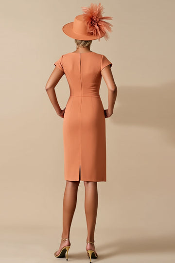 Orange Sheath Ruffled Midi Mother of the Bride Dress